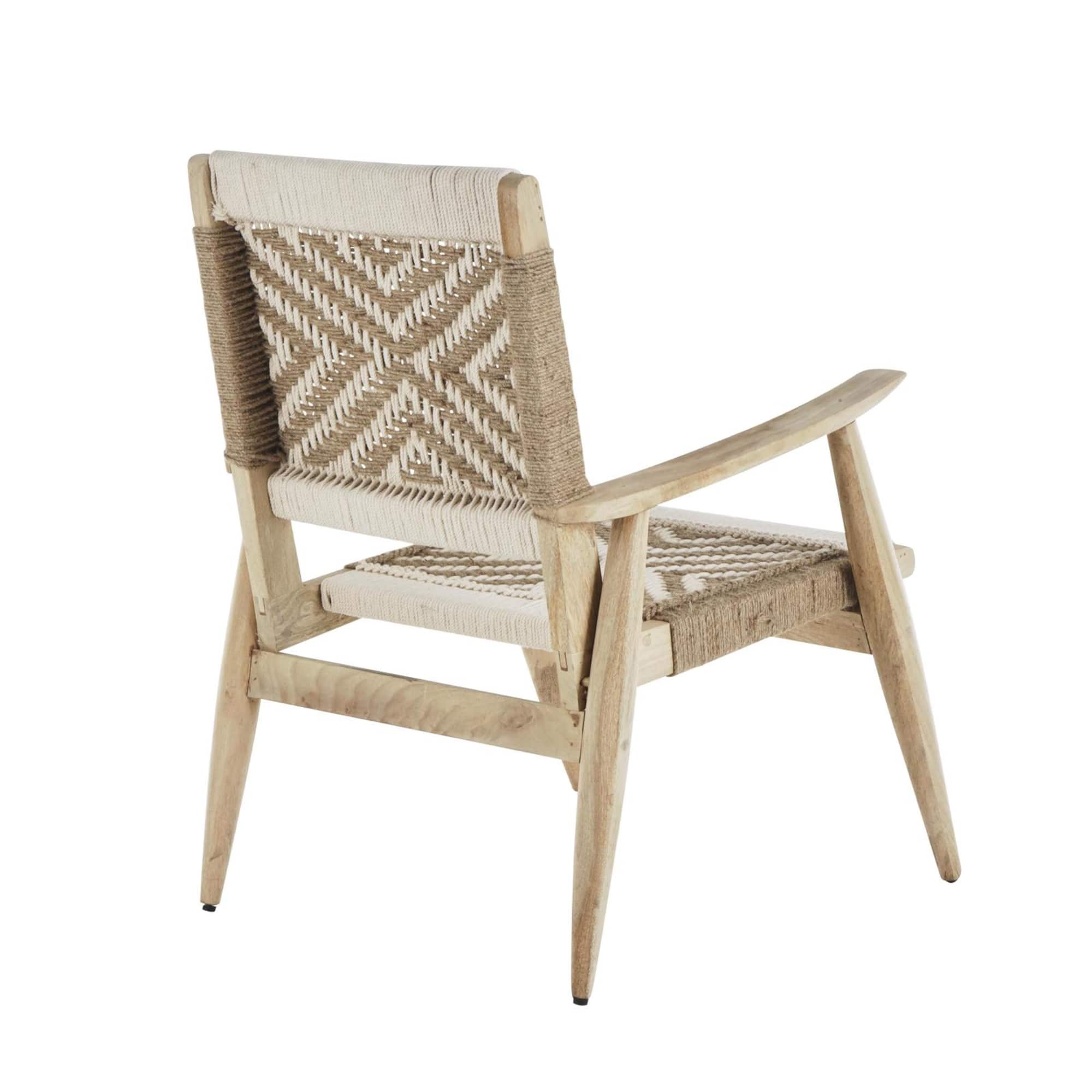 32" White Jute Rope with Brown Mango Wooden Handmade Frame Chair